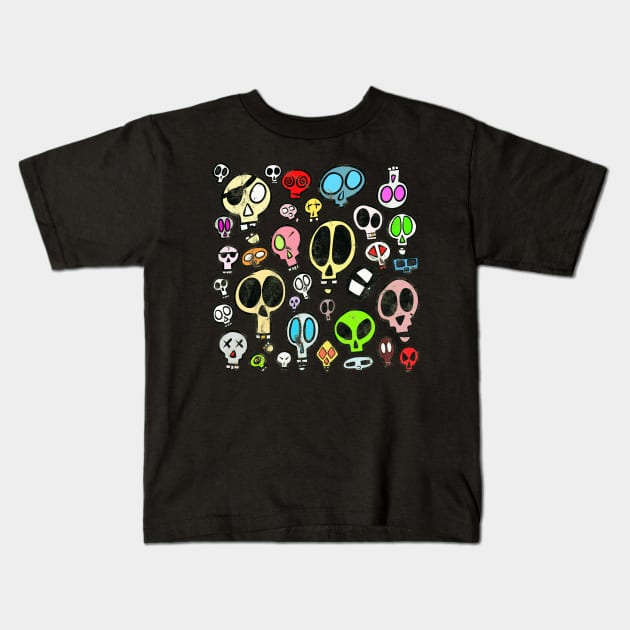 Collection of Colourful Cartoon Skulls Kids T-Shirt by Squeeb Creative